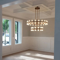 Customize-Crystal Cup Round Two-Tier Chandelier D36"+20''