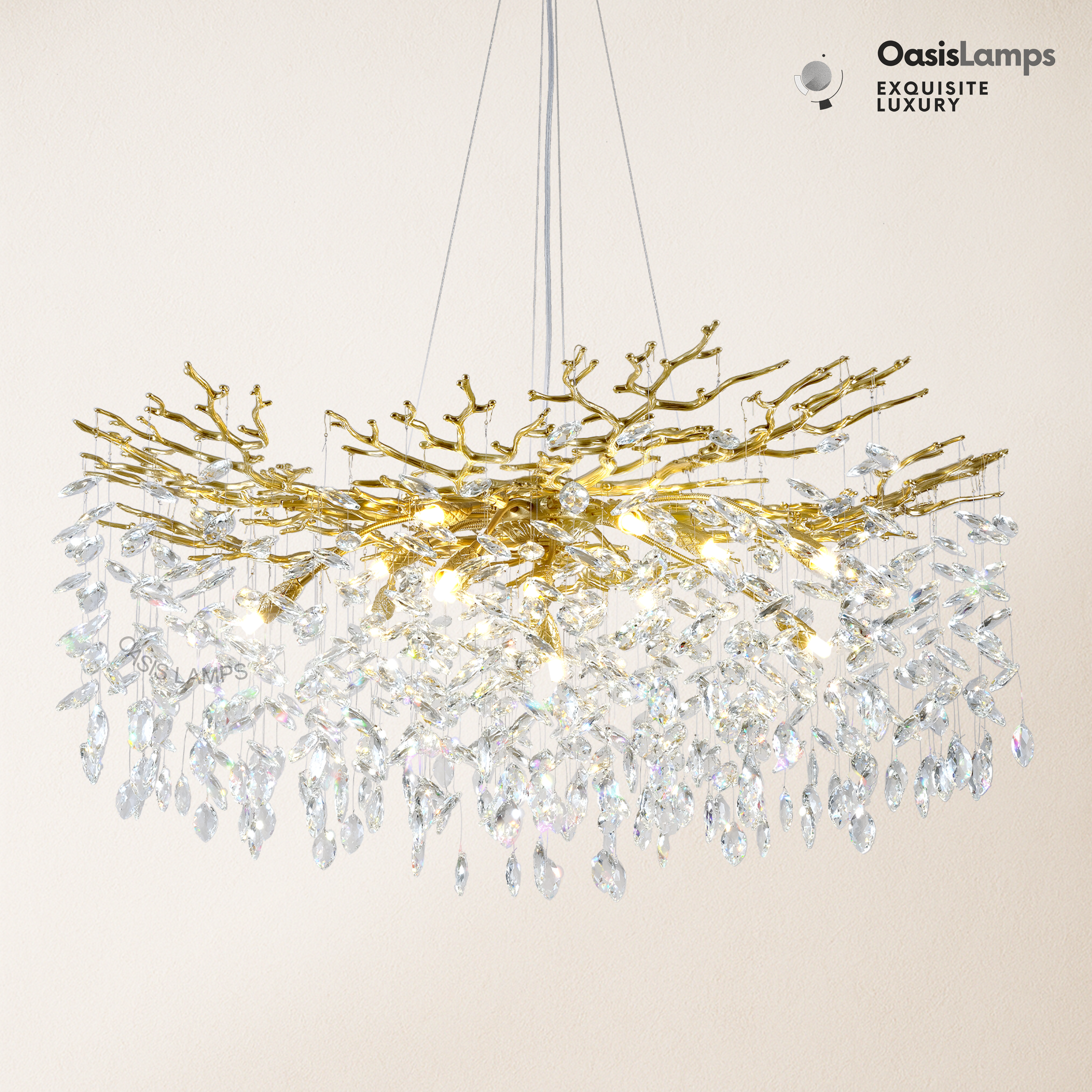 Frostleaf Cascade Branch Crystal Round Chandelier 30" 40" D#color_brass,size_D-40inches