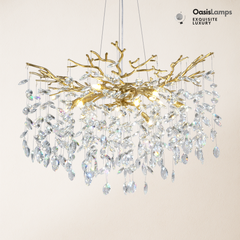 Frostleaf Cascade Branch Crystal Round Chandelier 30" 40" D#color_brass,size_D-30inches