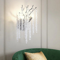 Snow Tree Branch Crystal Gold/Silver Wall Sconce 10"H