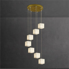 Dave Alabaster Cube Foyer Staircase Long Chandelier