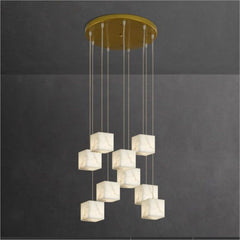Dave Alabaster Cube Foyer Staircase Long Chandelier