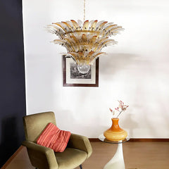 Beautifully Murano Palmette Amber Transparent Chandelier 39"