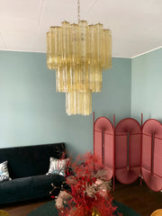 Elegant Yellow Murano Glass Tube Chandelier 25.6"