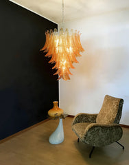 Gorgeous Murano Felci Amber Glass Chandelier 33.5"