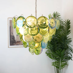 Elegant Green Murano Iridescent Disc Chandelier 27.6"