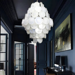 Huge Vintage Murano White Disks Chandelier 29.5"