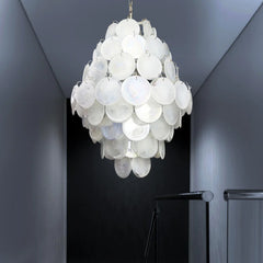 Huge Vintage Murano White Disks Chandelier 29.5"