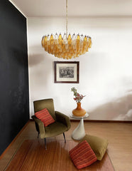 Murano Faceted Transparent Amber Glass Chandelier 35.4"