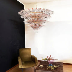 Murano Palmette Glass Pink Trasparent Chandelier 45.3"