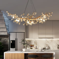 Gold Leaf Crystal Brass Chandelier