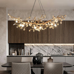 Gold Leaf Crystal Brass Chandelier