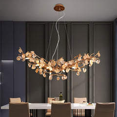 Gold Leaf Crystal Brass Chandelier