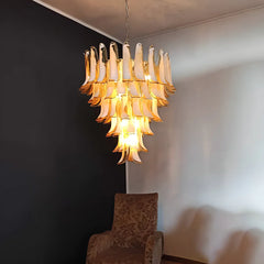 Vintage Murano Caramel Glass Petals Chandelier 31.5"