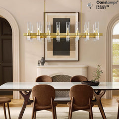 Cylora Glass Tube Rectangular Chandelier 54" 68"L#finish_brass,size_54"