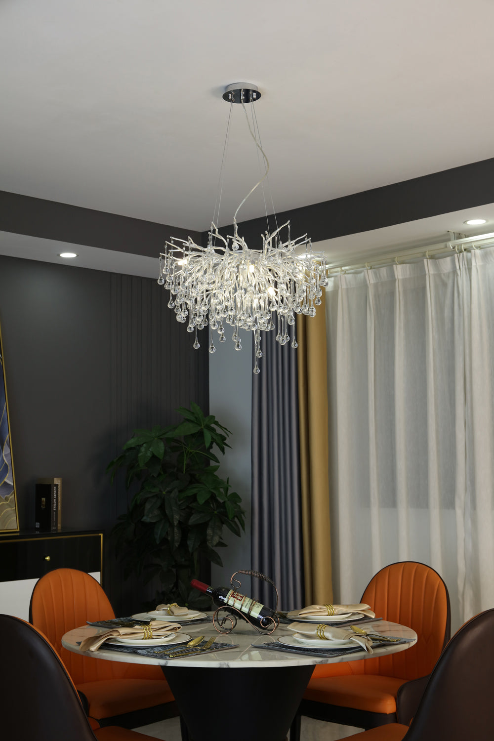 Tree Crystal Chandelier,Silver 23.62" D