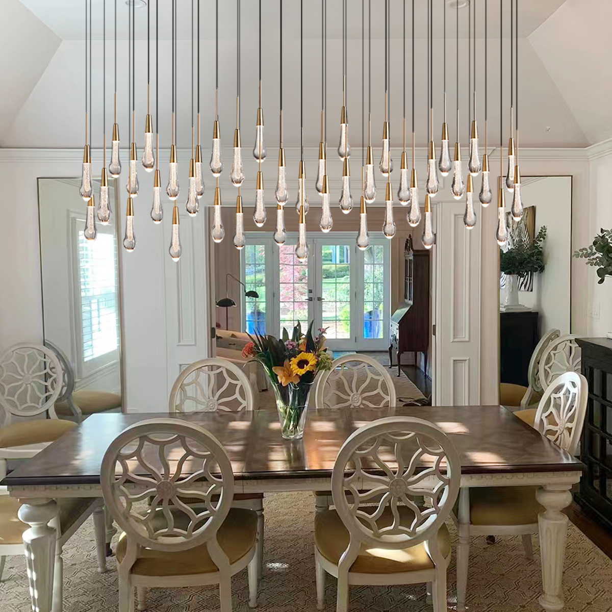 Elara Solitaires Linear Crystal Chandelier 37'' 50'' 70'' 87" 120"W#color_brass,size_87"-52 lights