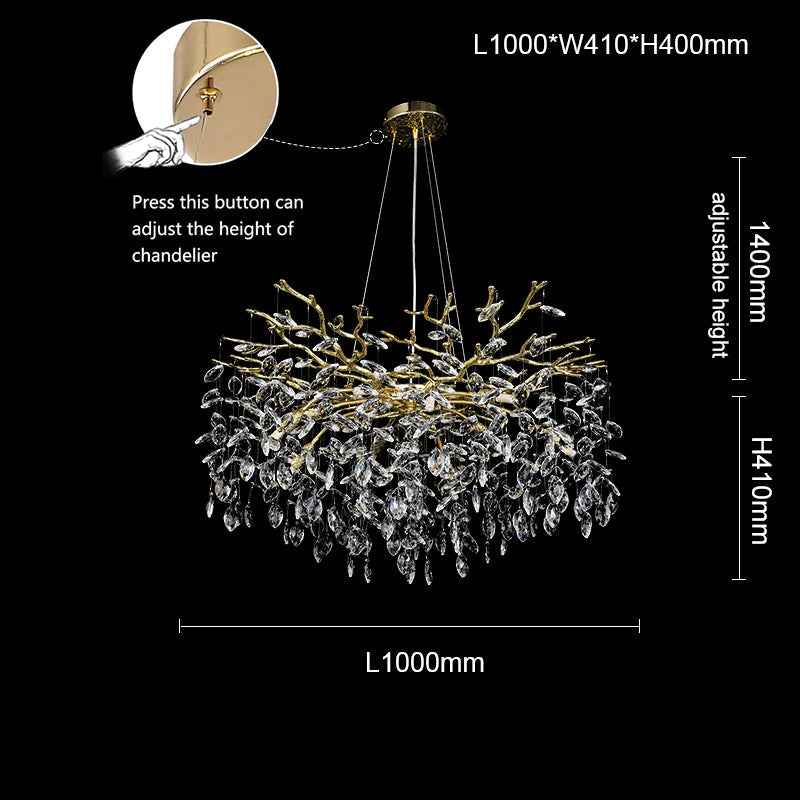 Flavia Oval Gold Clear Crystal Branch Chandelier For Living Room