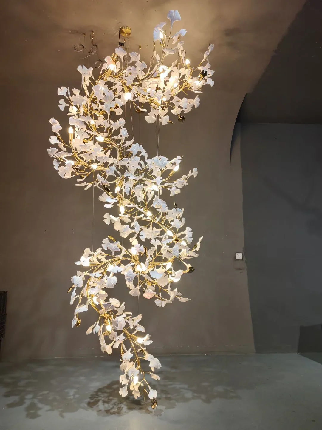 Twilight Branches Ceramic Ginkgo Leaf Large Chandelier 110'' 118'' 157''H