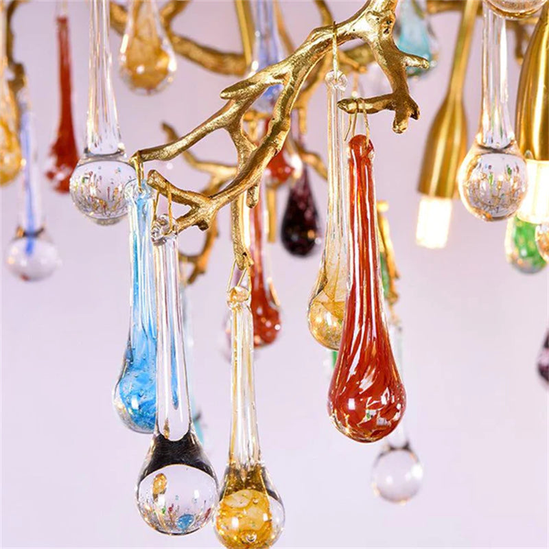 American Modern Linear Colorful Crystal Branch Chandelier