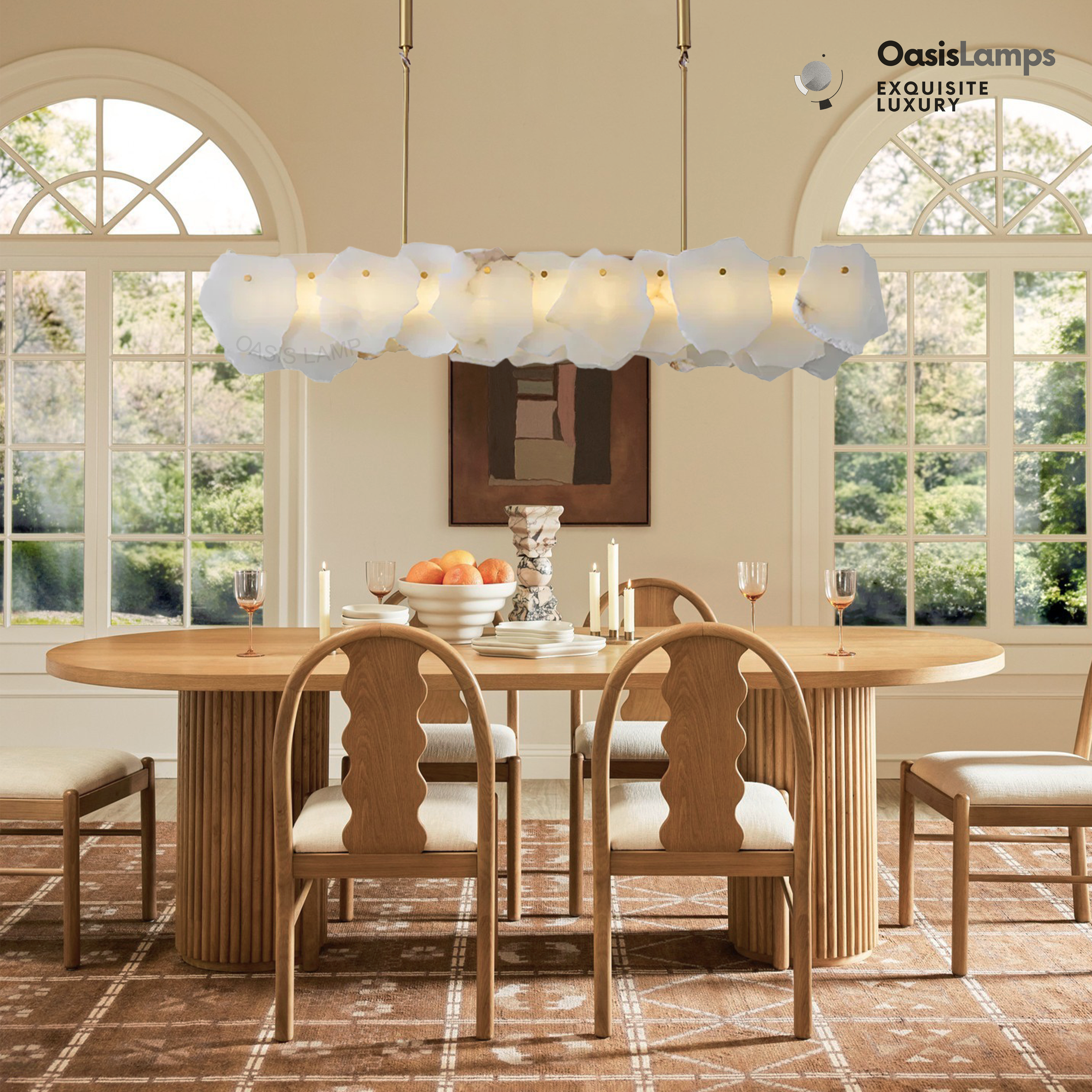 Moira Alabaster Marble Modern Snowflake Linear Chandelier