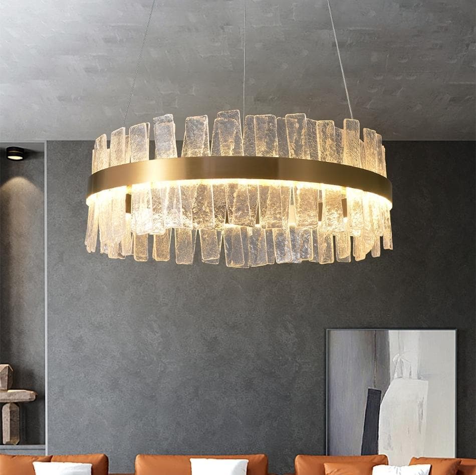 Flake Long Crystal Round Golden Lamp Body Modern Chandelier 24" 32"
