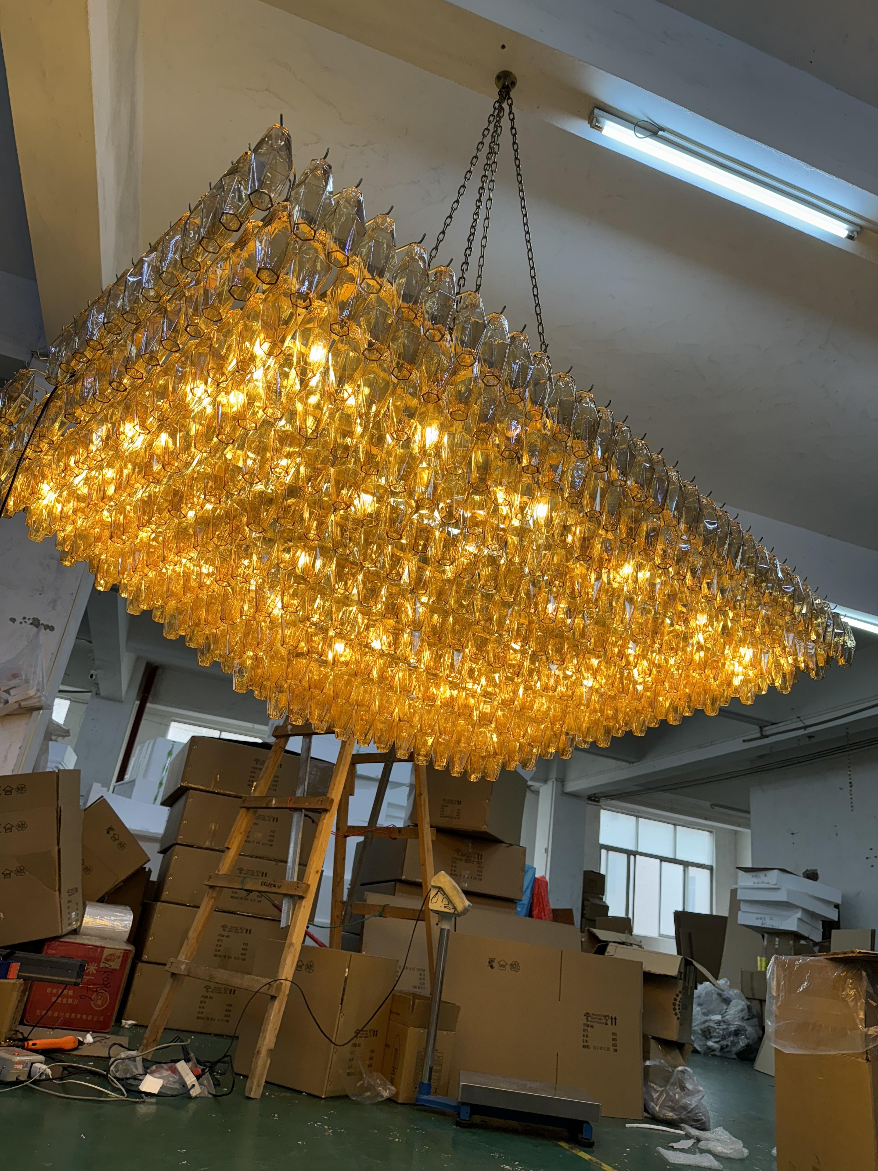 Chara Smoke Glass Rectangular Chandelier 74"