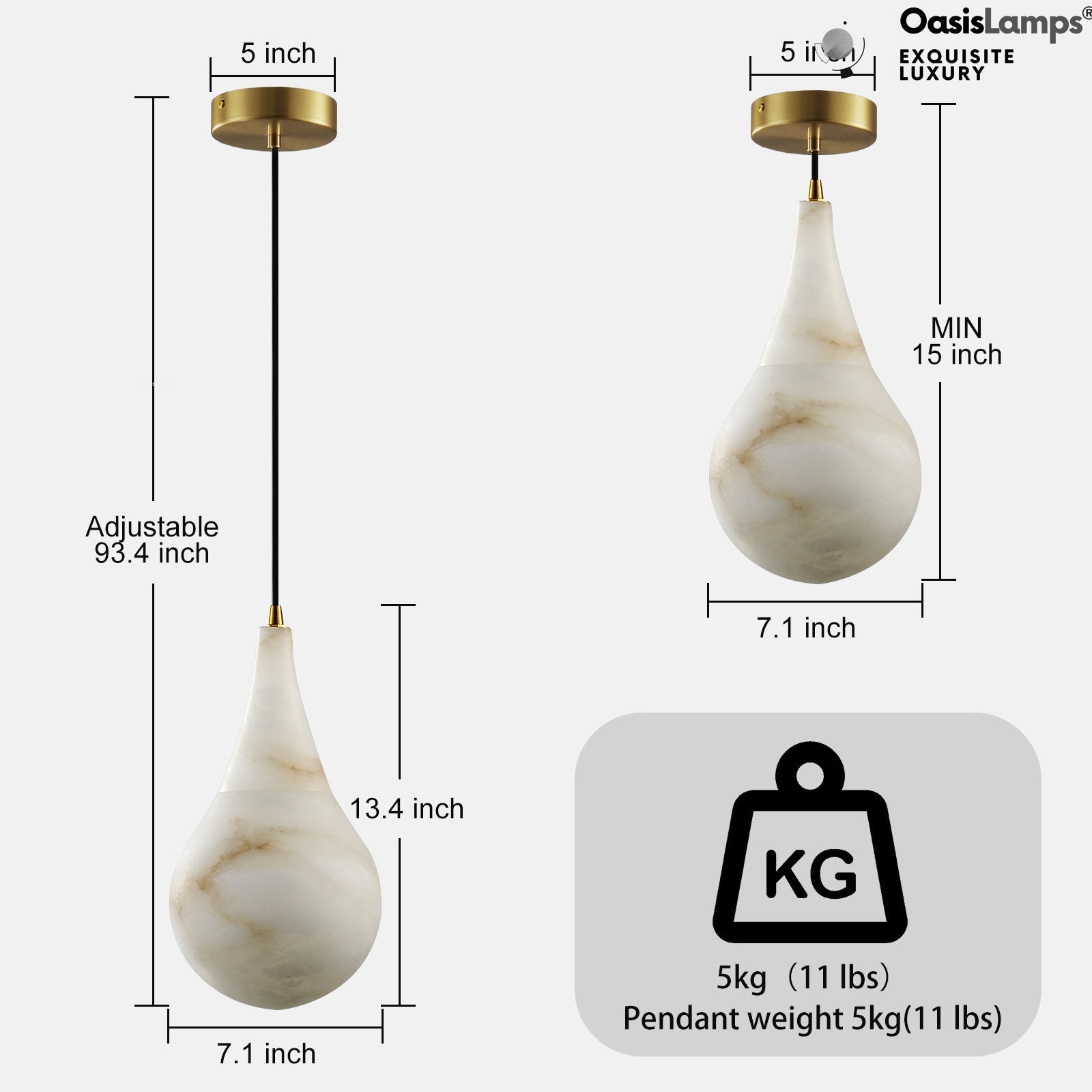 Ares Alabaster Modern Pendant 6" 7.1" D#color_brass,size_7.1" L