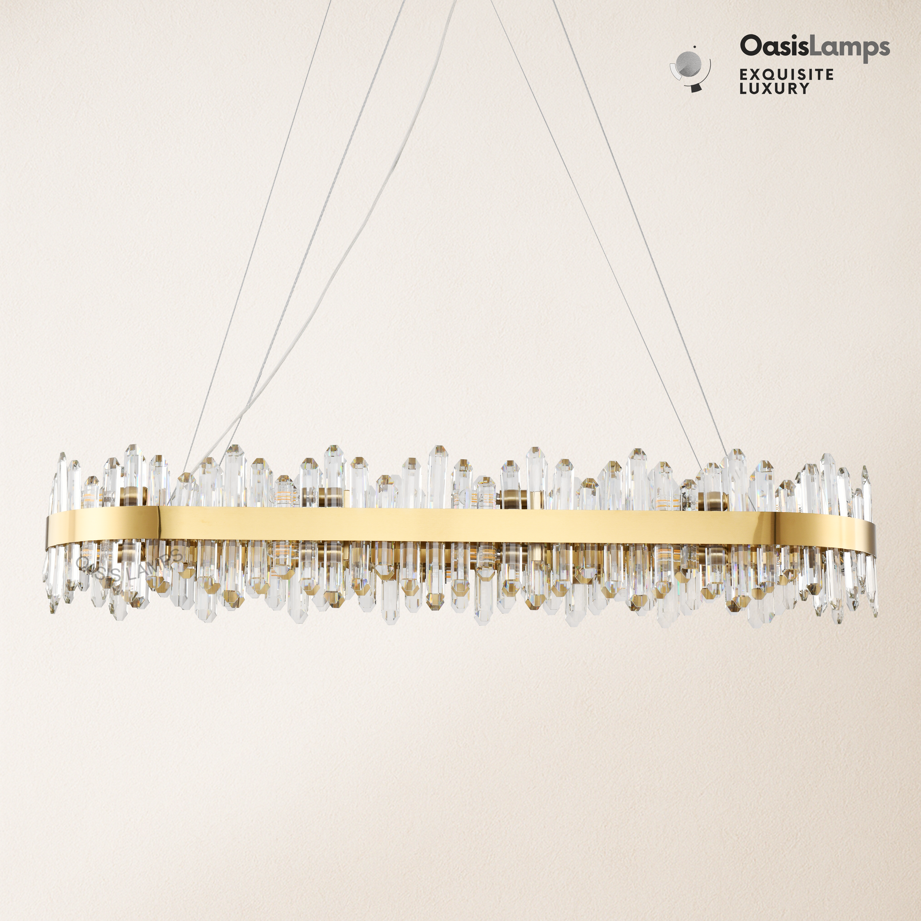 Stellara Crystal Strip Oval Halo Chandelier 36" 52"#color_brass,size_52''L