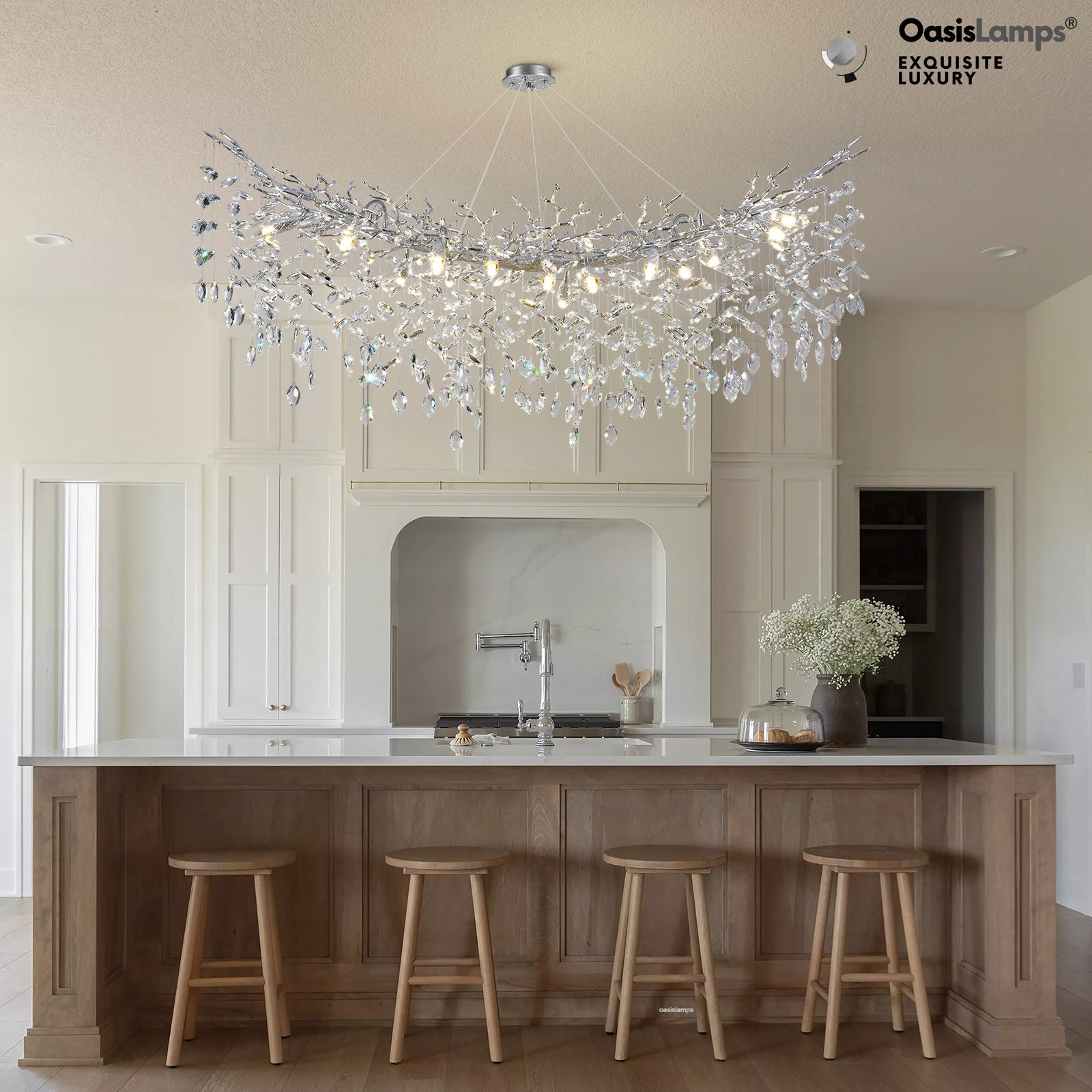 Frostleaf Cascade Tree Branch Linear Chandelier for All Rooms 55" 72"#Color_silver,Size_L-55inches