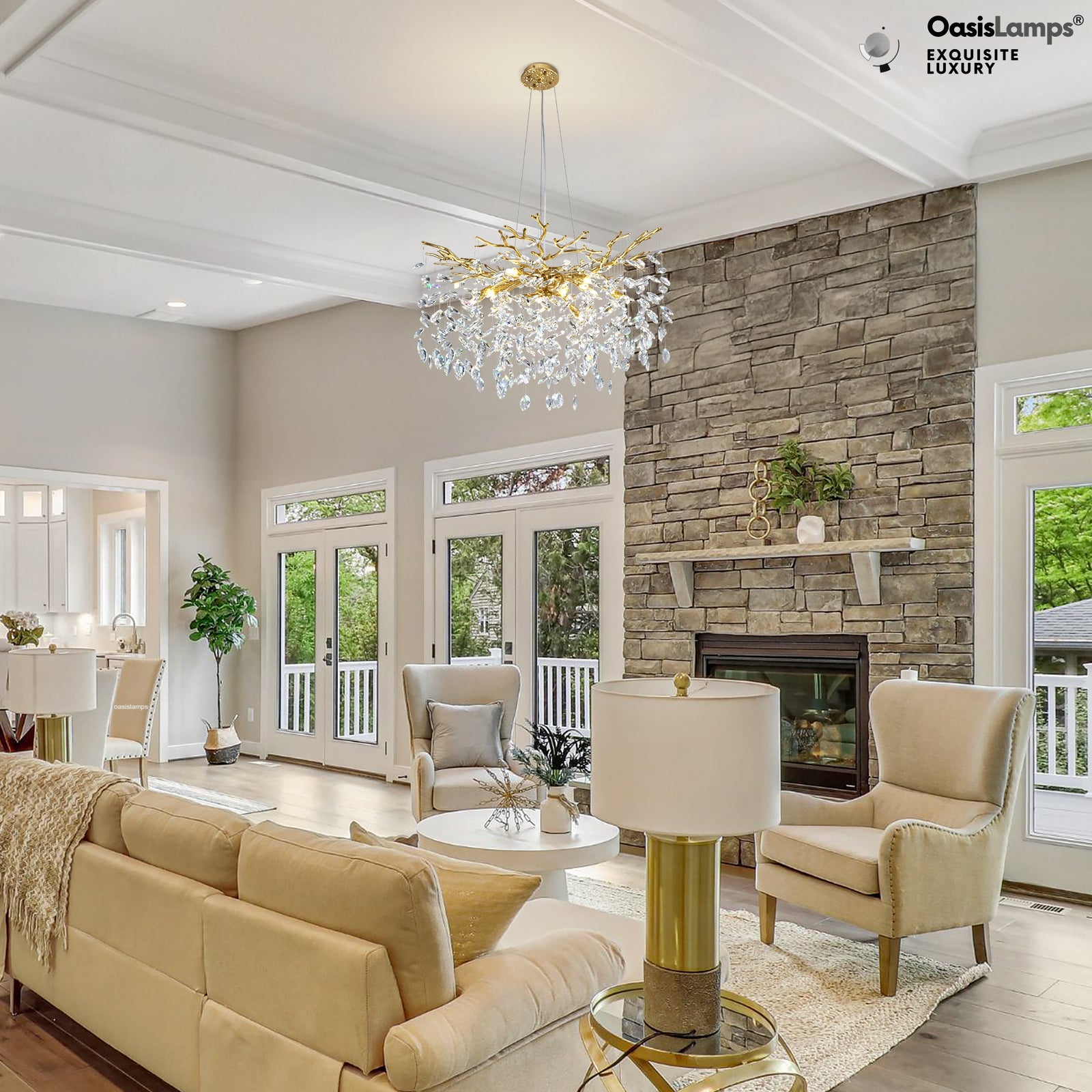 Frostleaf Cascade Branch Crystal Round Chandelier 30" 40" D#color_brass,size_D-30inches