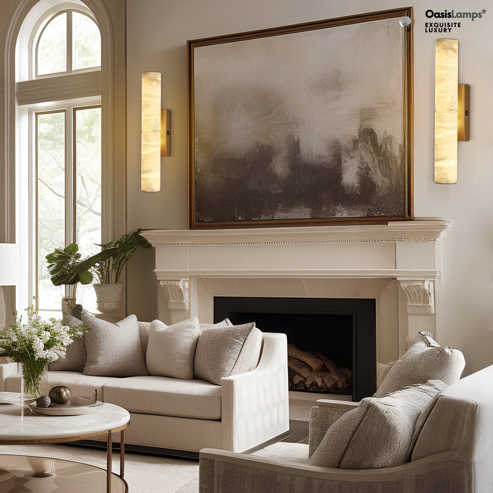 Sylvia Palladian Alabaster Wall Sconce 20" 36"H#size_20",finish_brass