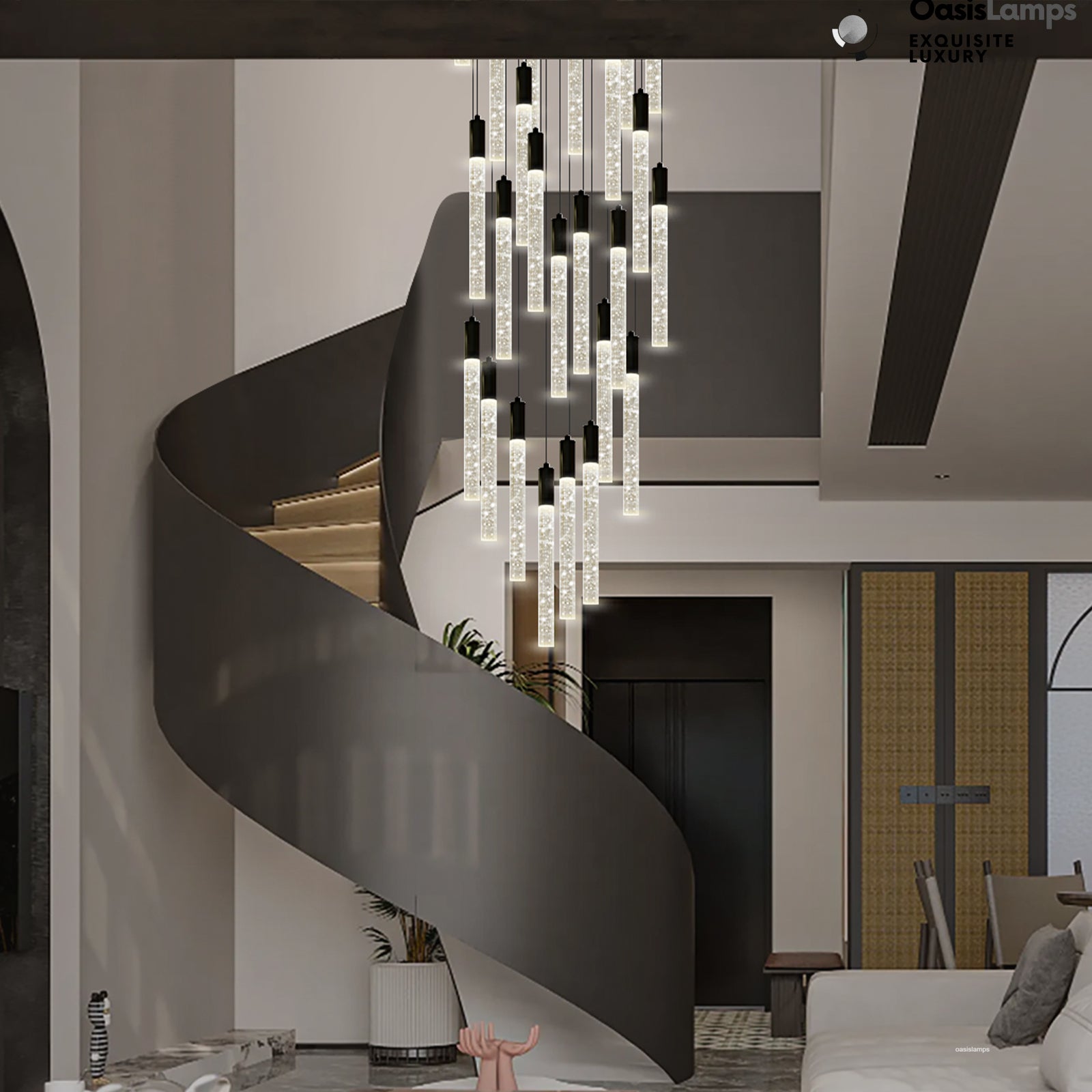 Nova Cascade Modern LED High Ceiling Chandelier 20'' 24''D#Light Number_30-Light Black