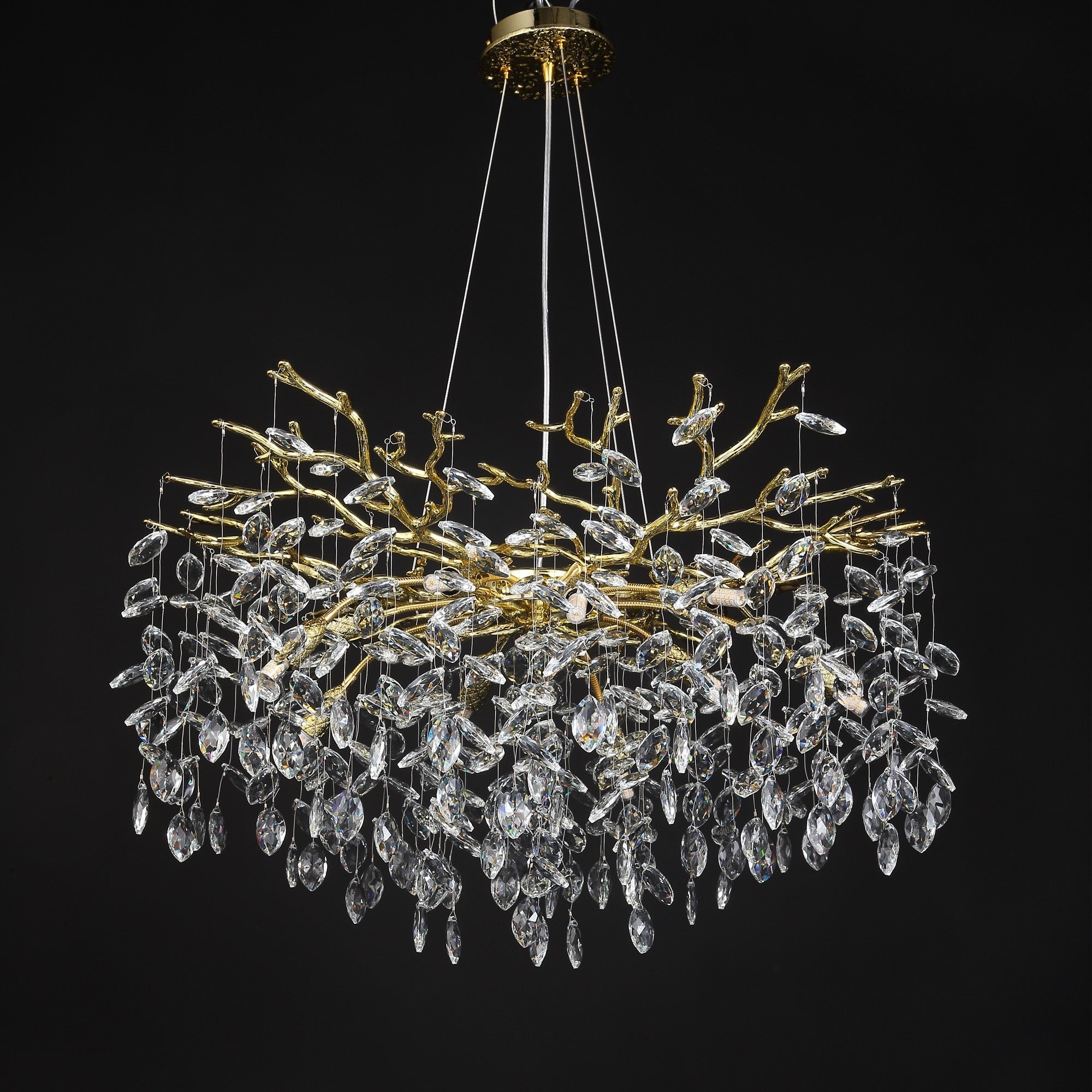 Flavia Oval Gold Clear Crystal Branch Chandelier For Living Room