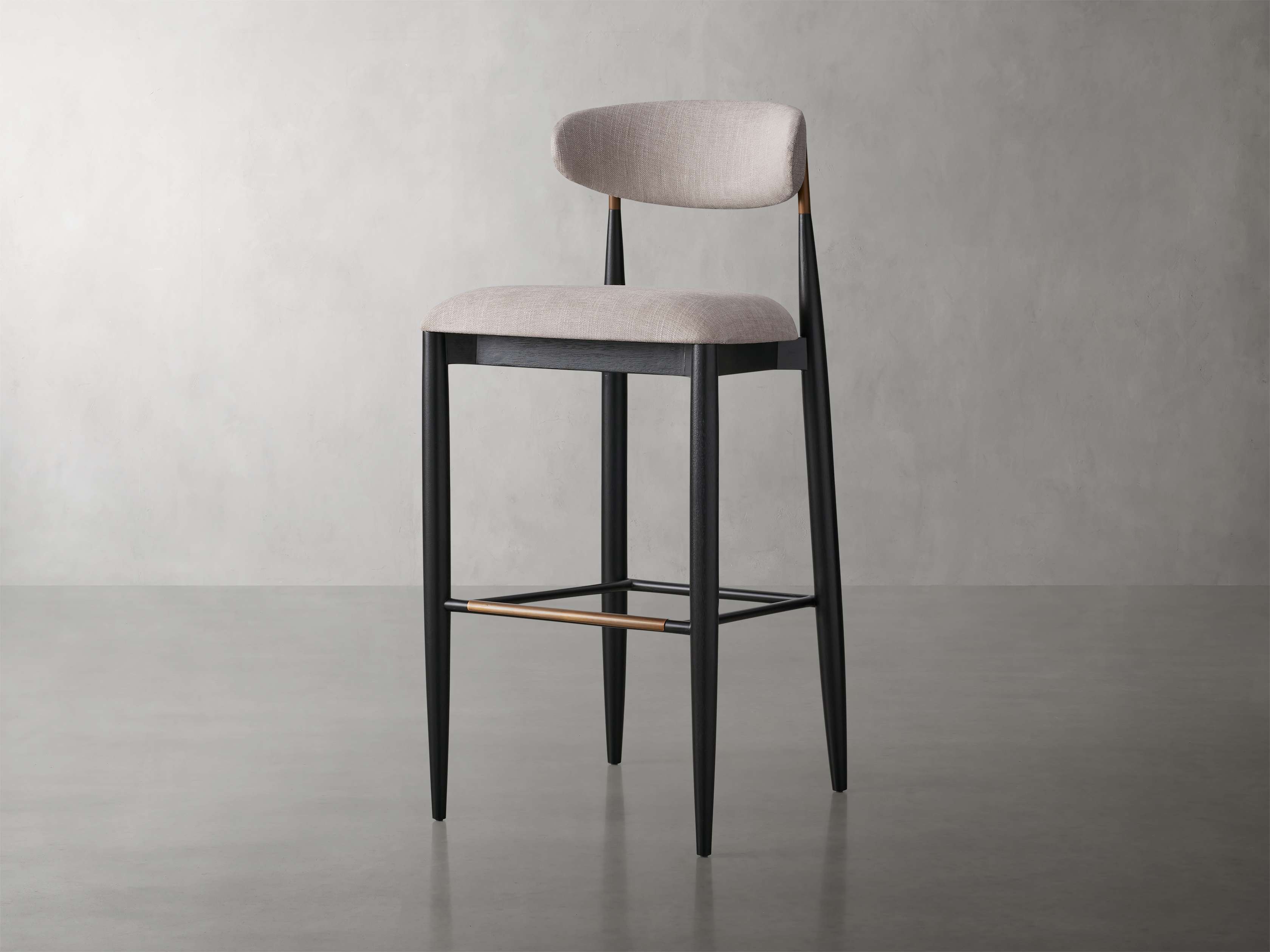 Jagger Armless Stool in Black with Antique Brass