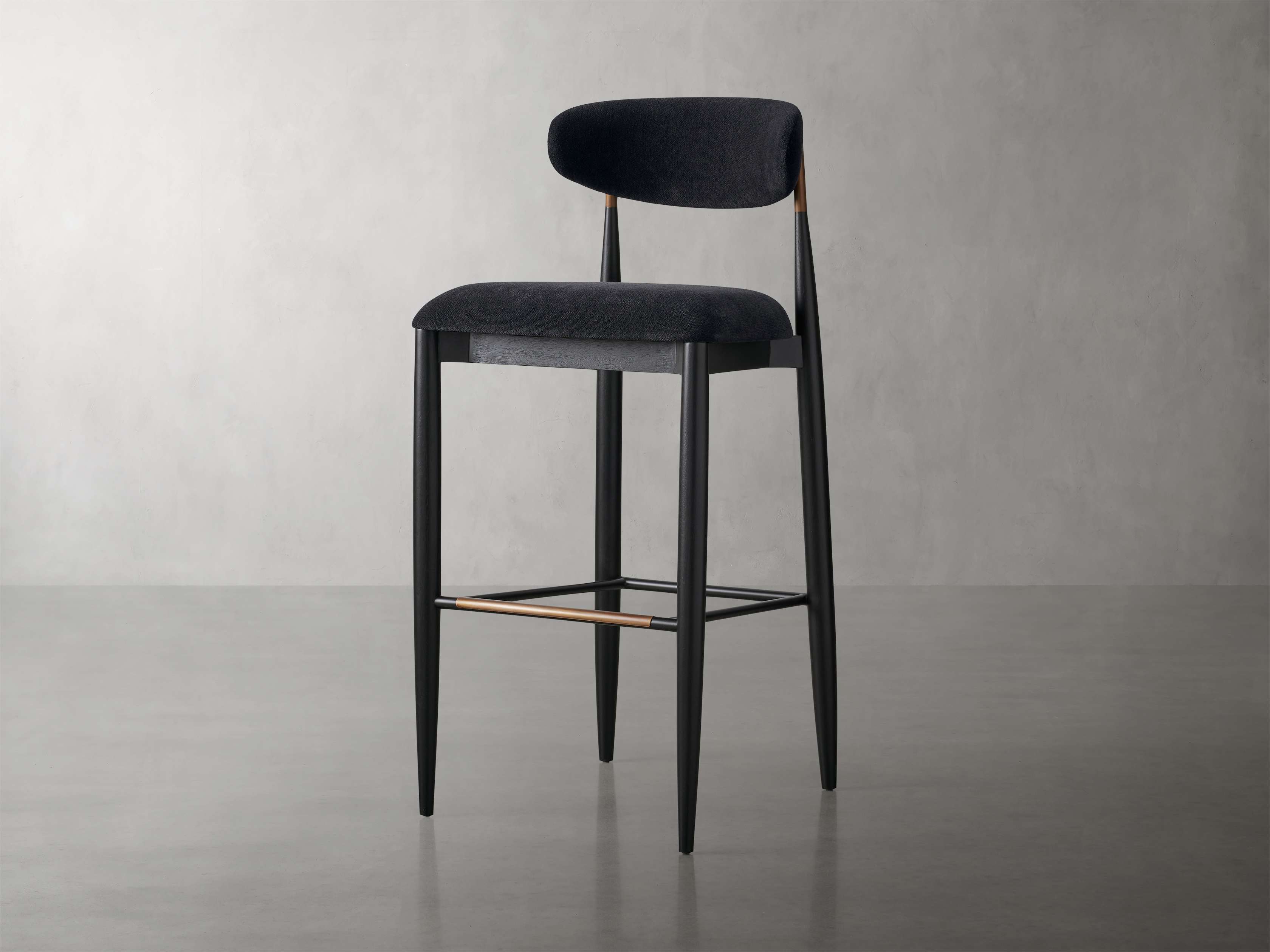 Jagger Armless Stool in Black with Antique Brass