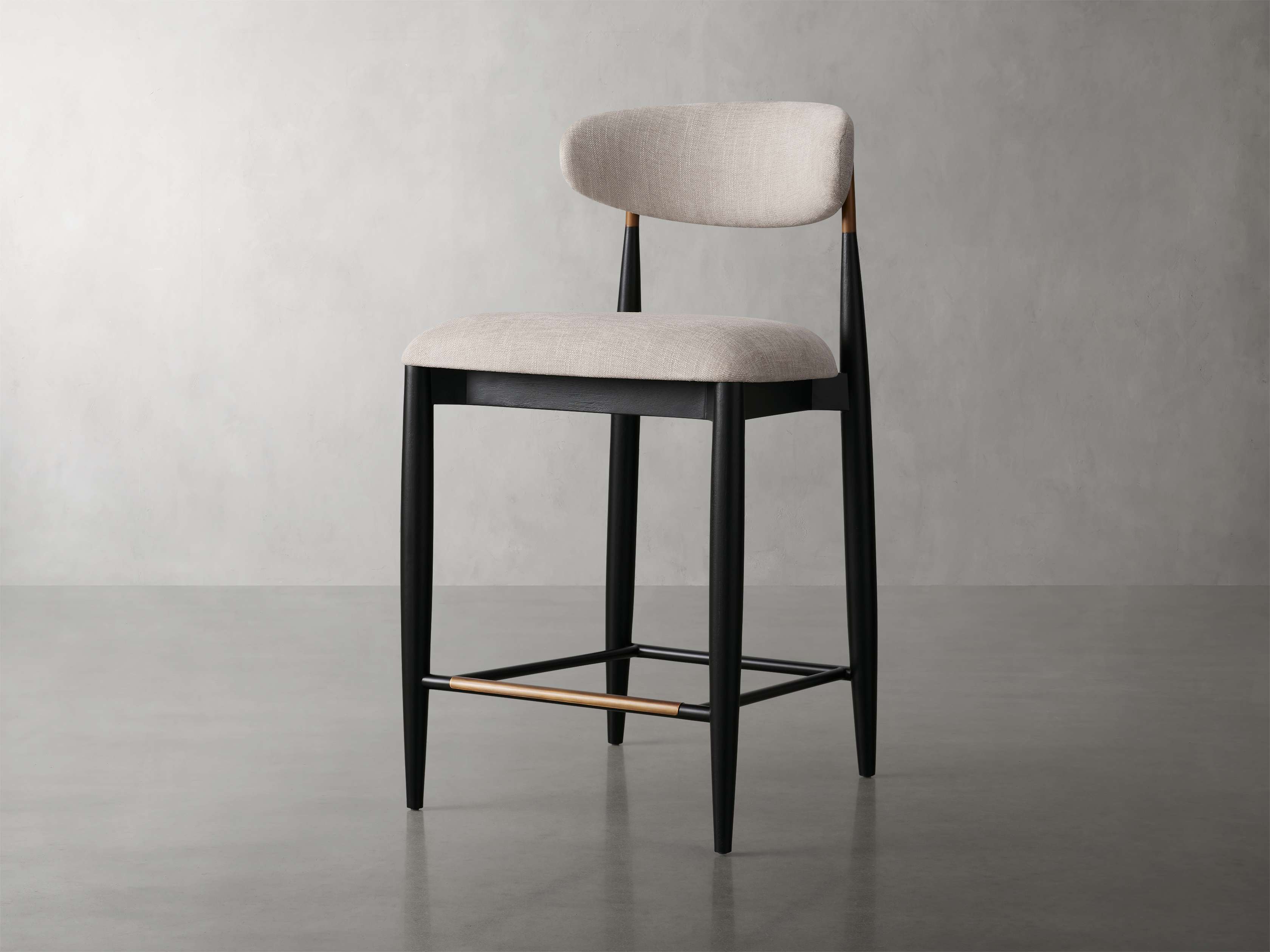 Jagger Armless Stool in Black with Antique Brass