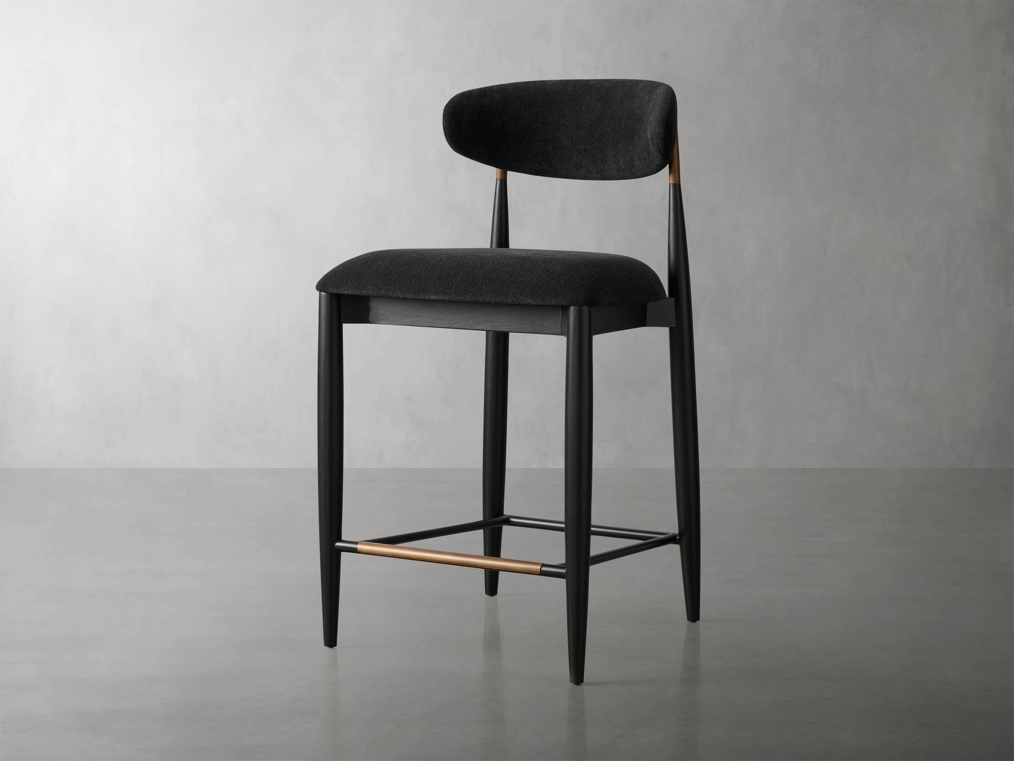 Jagger Armless Stool in Black with Antique Brass