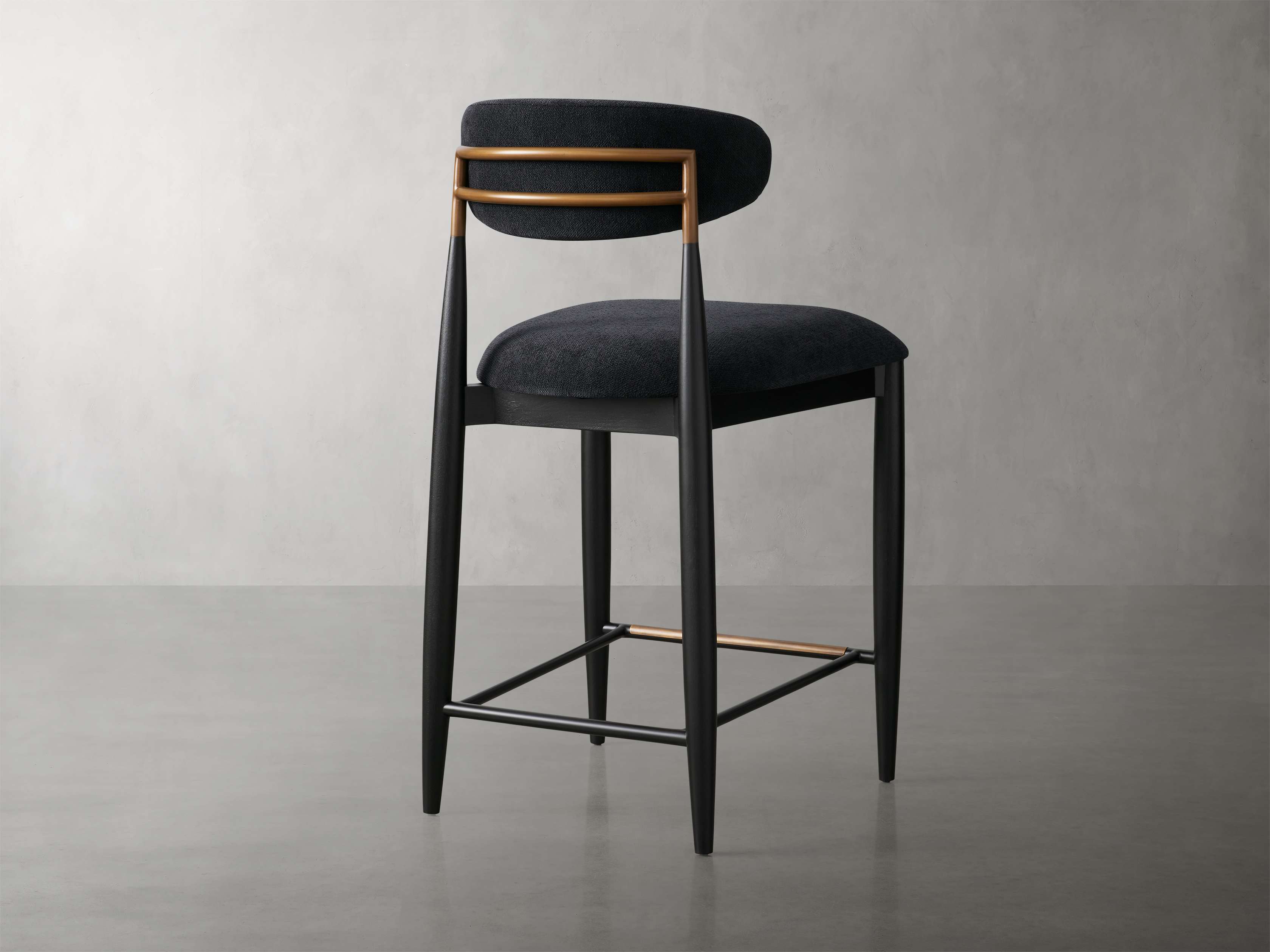 Jagger Armless Stool in Black with Antique Brass
