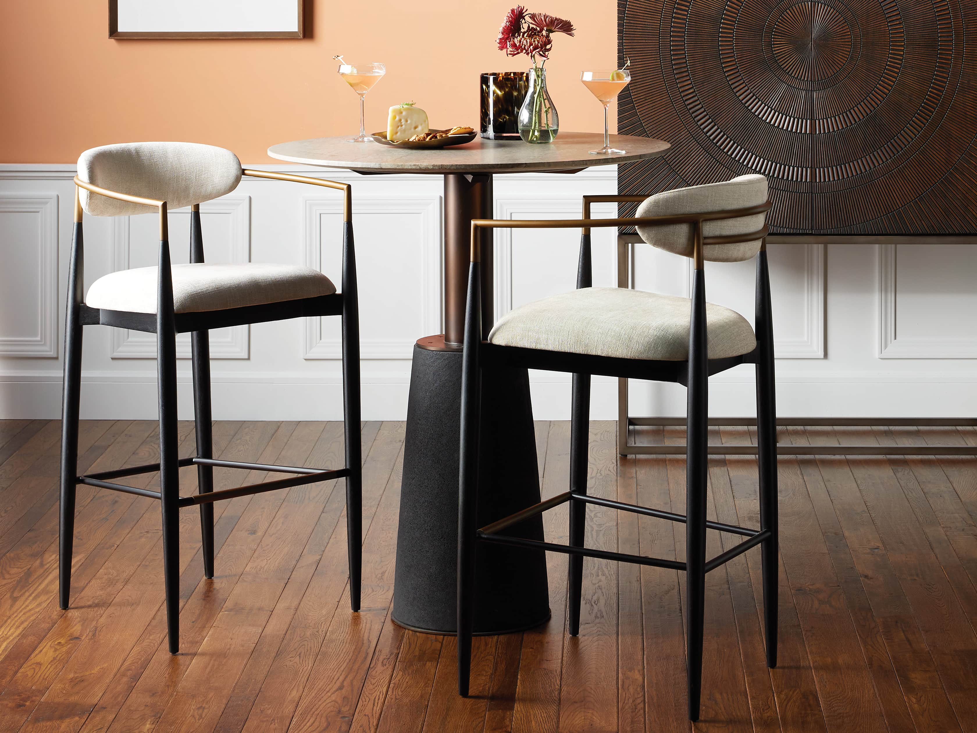 Jagger Stool in Black with Antique Brass