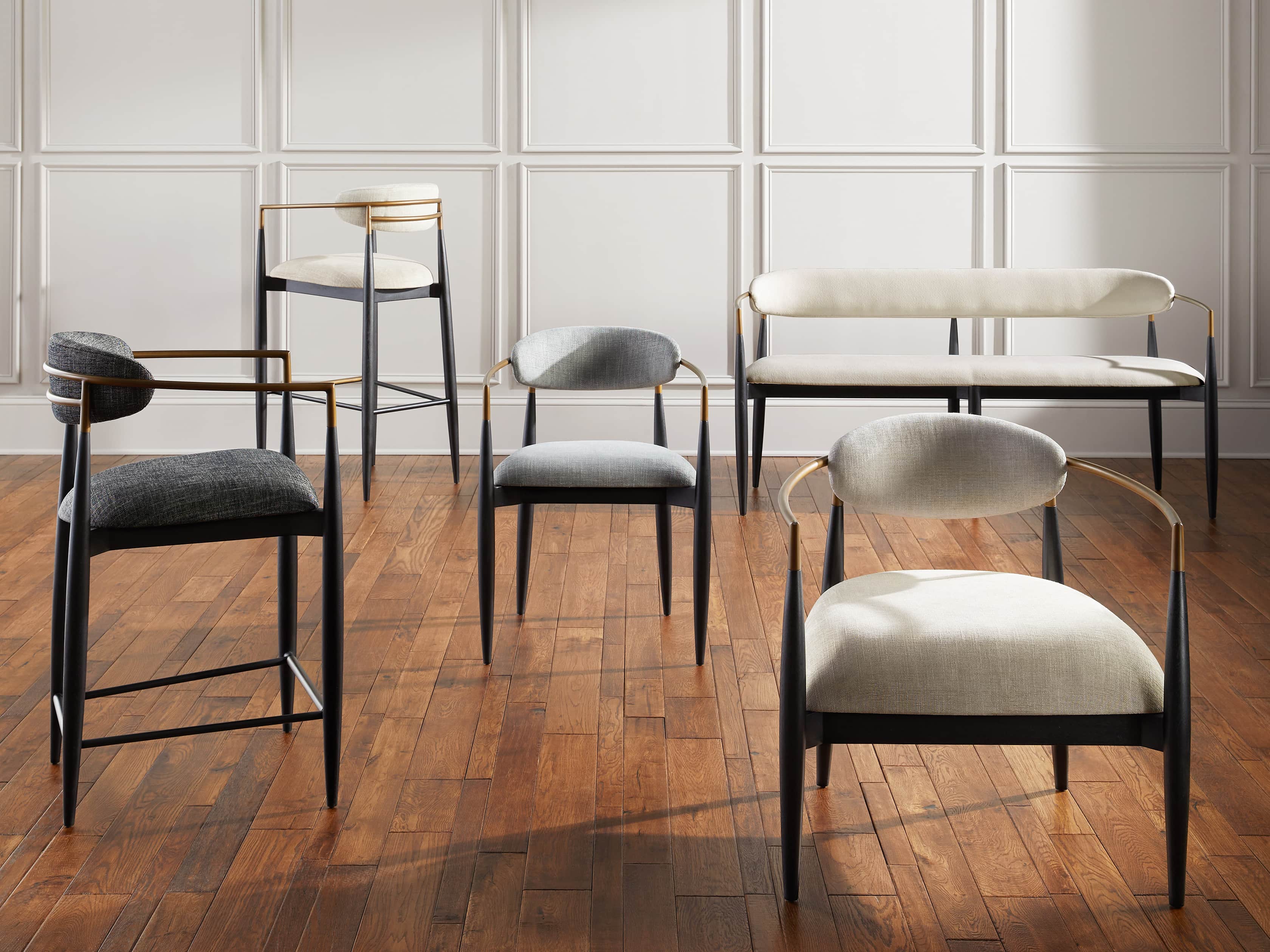 Jagger Stool in Black with Antique Brass