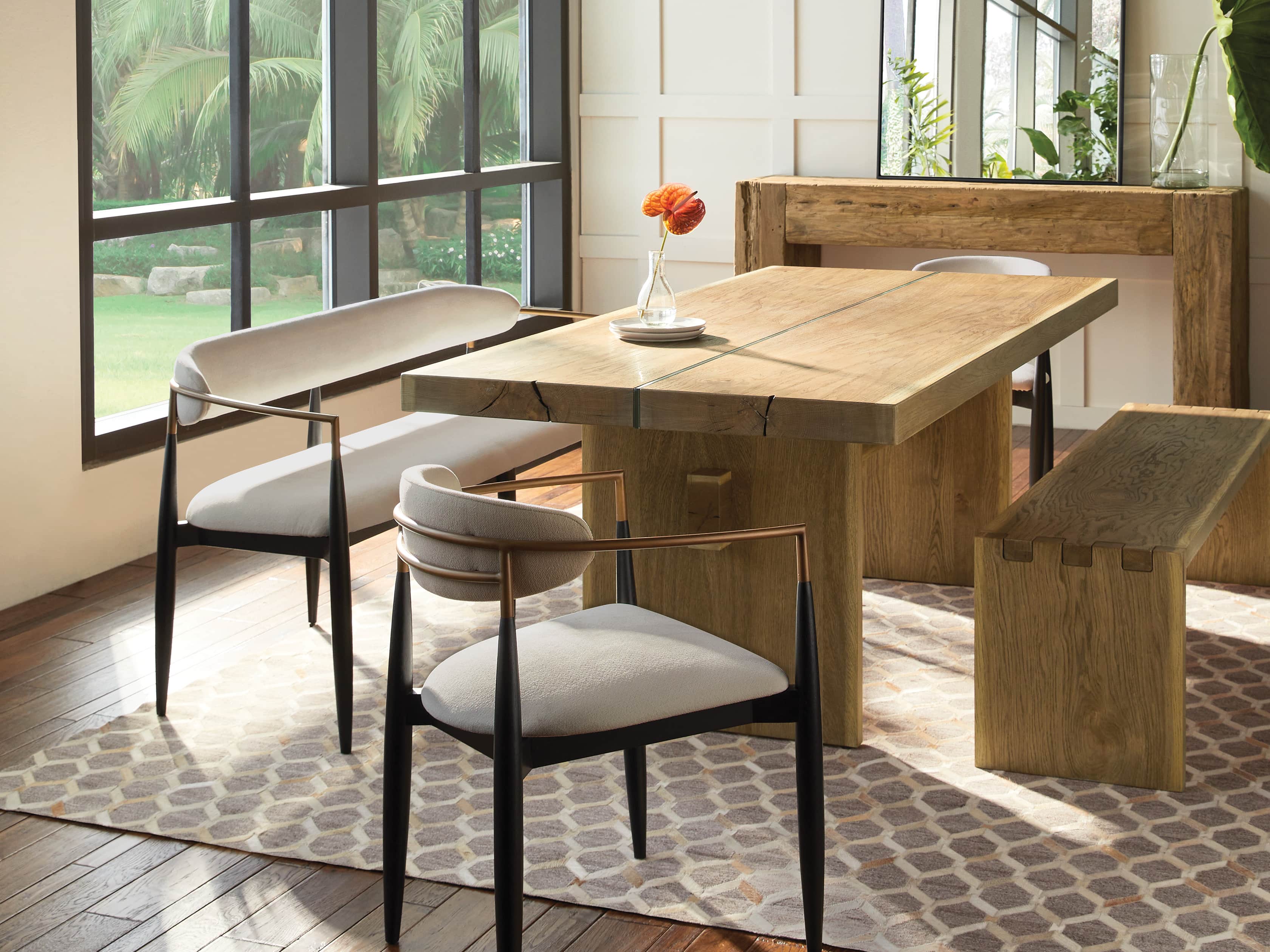 Jagger Dining Bench in Black with Antique Brass
