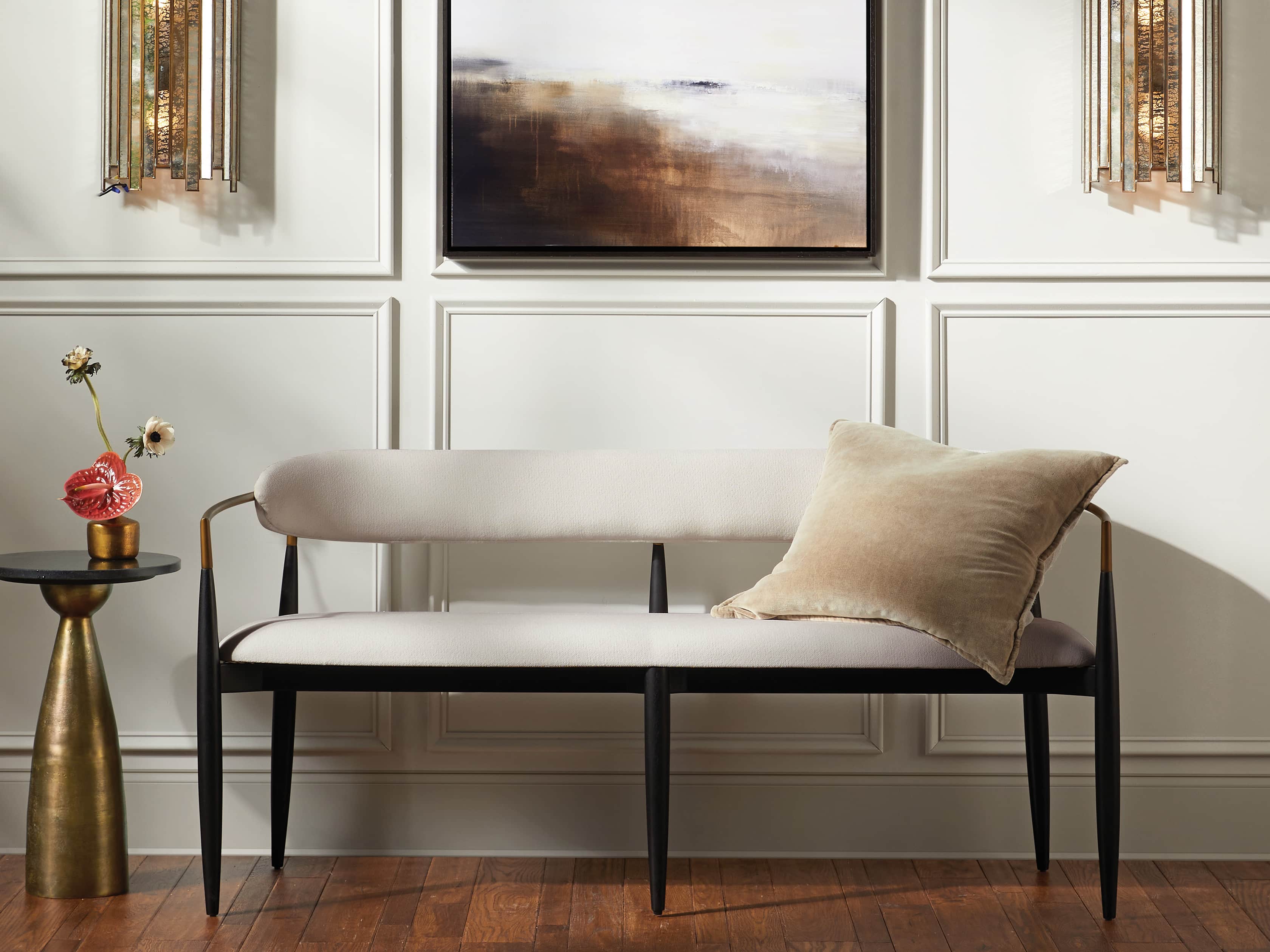 Jagger Dining Bench in Black with Antique Brass