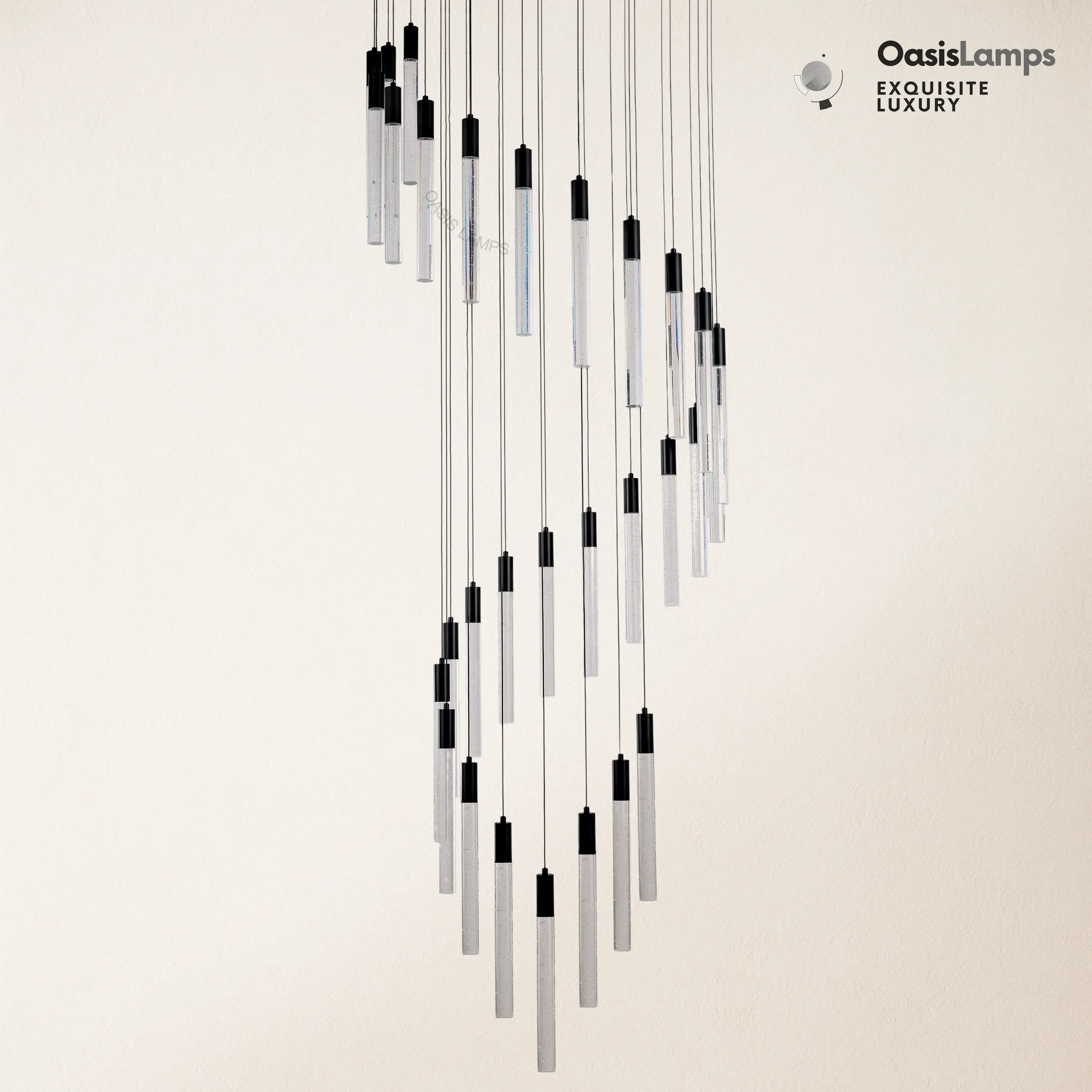 Nova Cascade Modern LED High Ceiling Chandelier 20'' 24''D#Light Number_30-Light Black