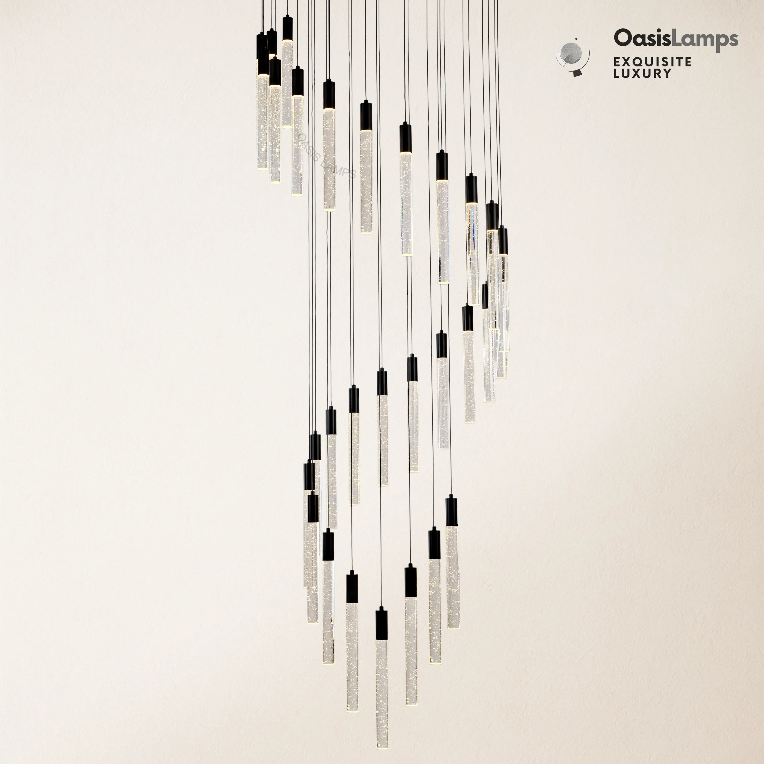 Nova Cascade Modern LED High Ceiling Chandelier 20'' 24''D#Light Number_30-Light Black