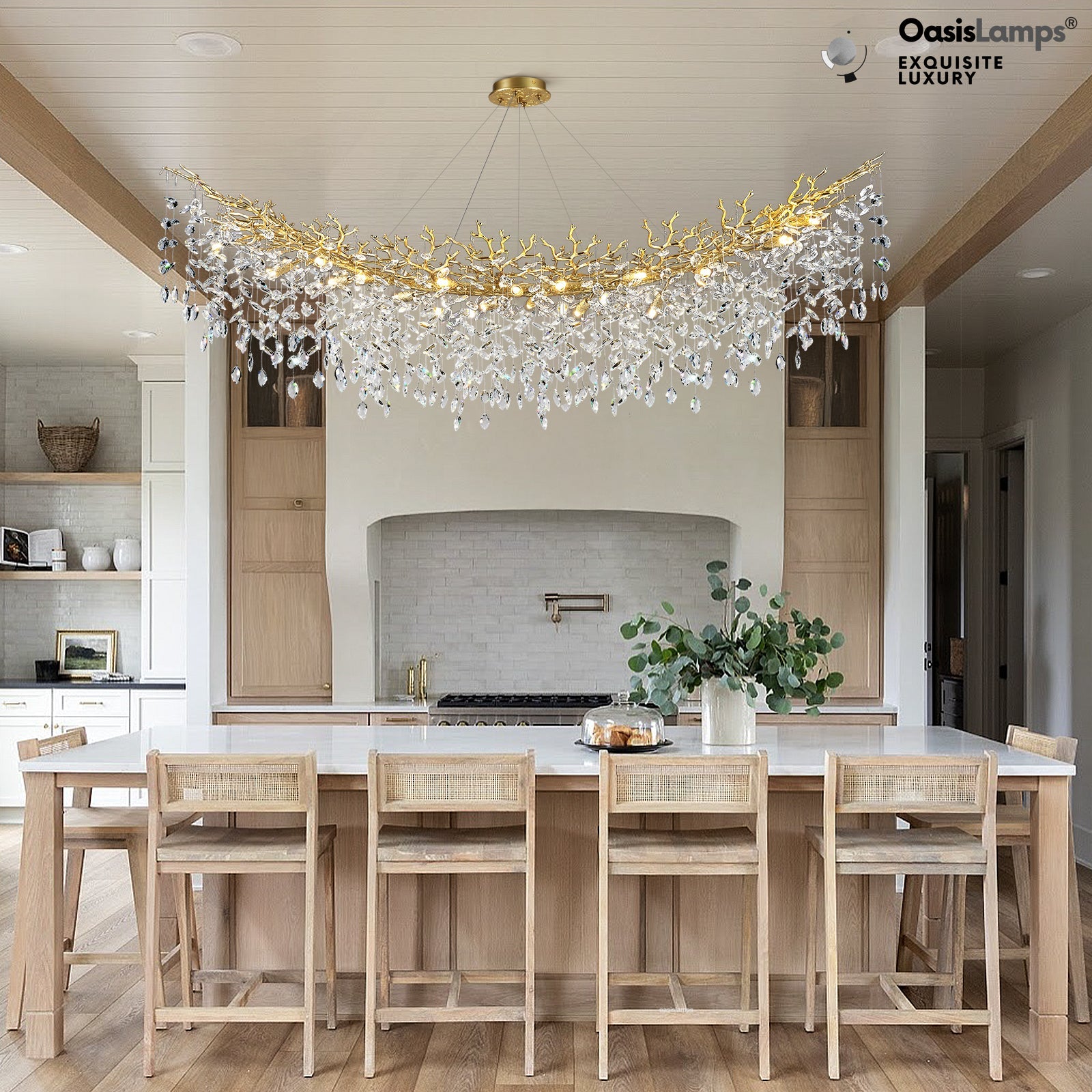 Frostleaf Cascade Tree Branch Linear Chandelier for All Rooms 55" 72"#Color_Brass,Size_L-72inches