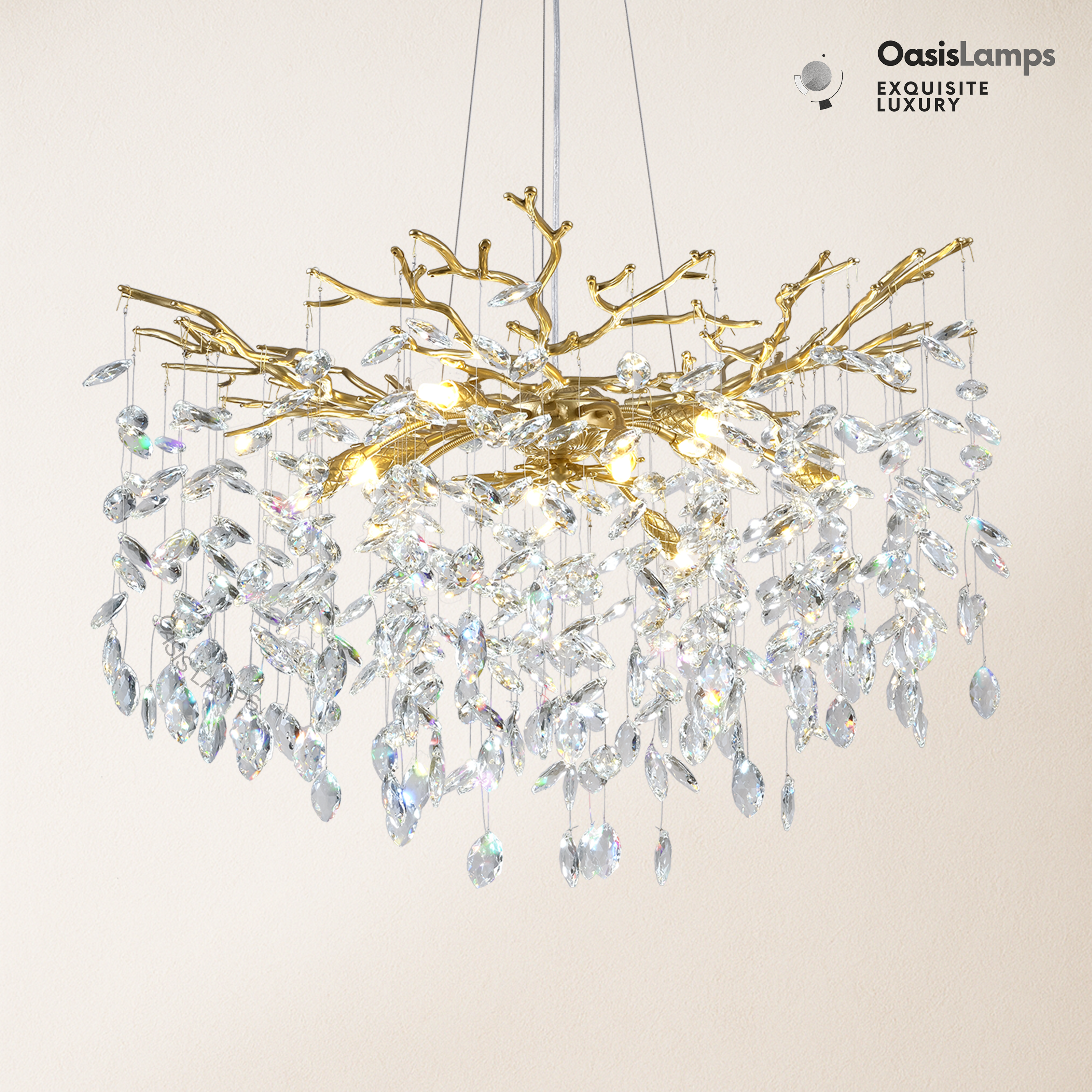 Frostleaf Cascade Branch Crystal Round Chandelier 30" 40" D#color_brass,size_D-30inches