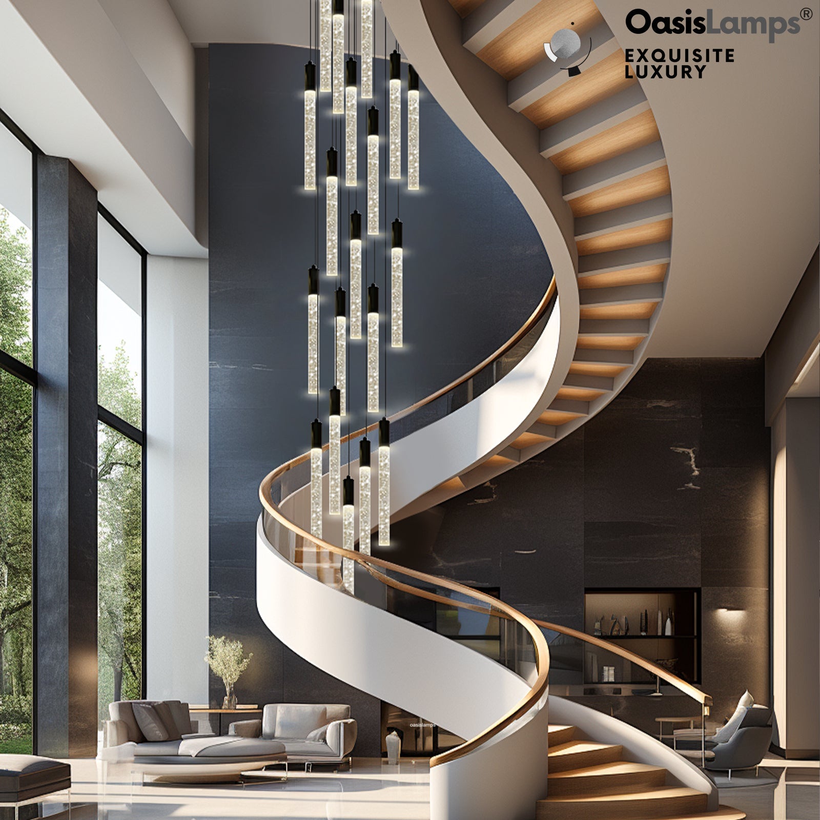 Nova Cascade Modern LED High Ceiling Chandelier 20'' 24''D#Light Number_20-Light Black