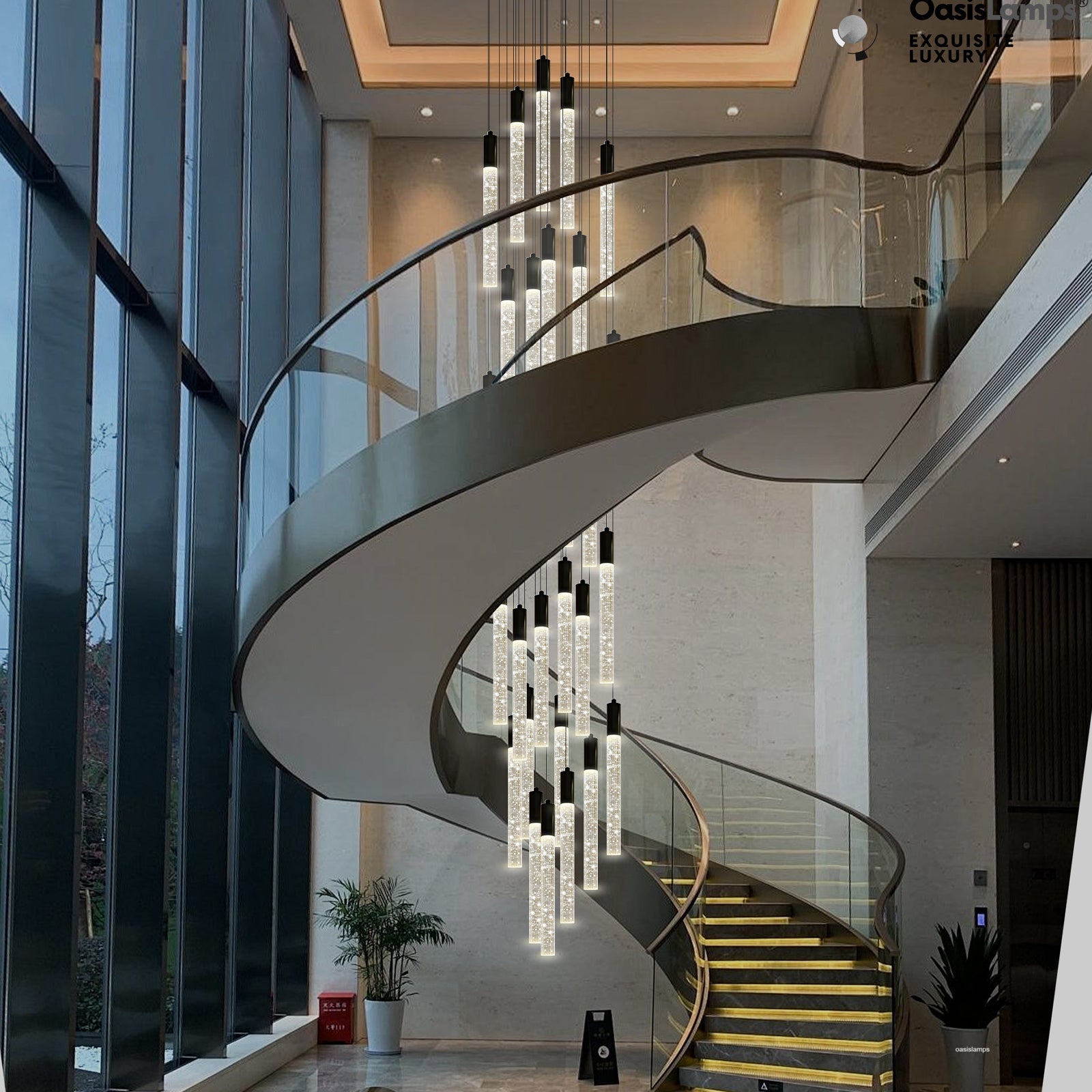 Nova Cascade Modern LED High Ceiling Chandelier 20'' 24''D#Light Number_30-Light Black