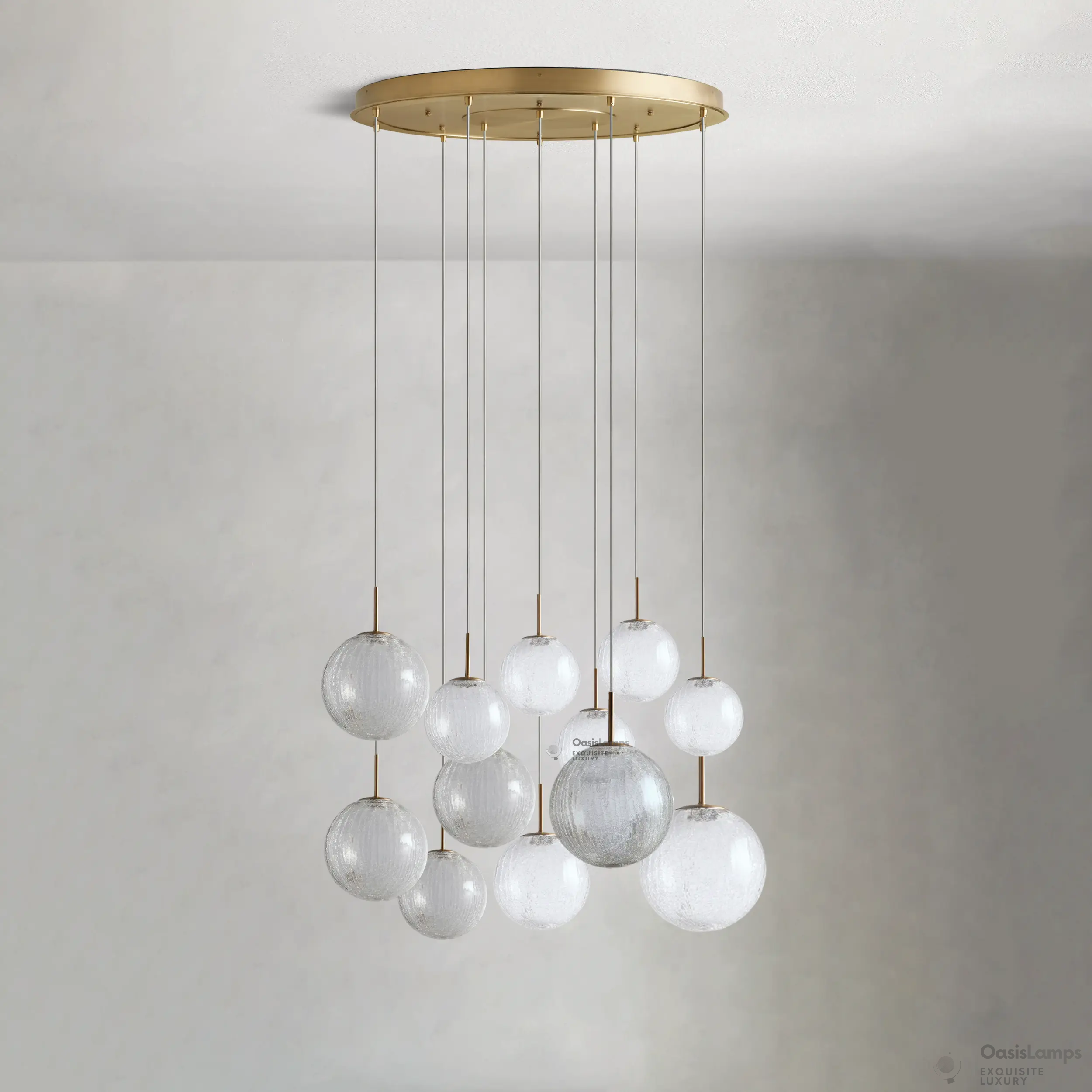 Casen Ablown Crackle Glass Globe Round Chandelier 20" 28" 34" 43"D